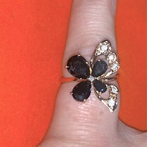 Laminated gold black butterfly ring